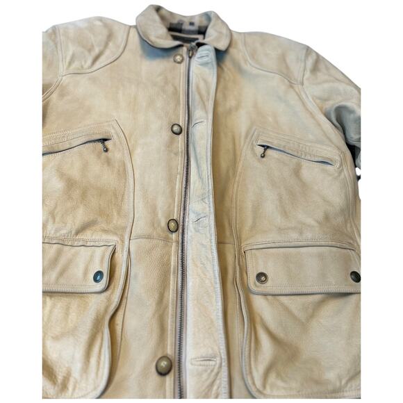 NWOT Mirage Men’s XXL Brushed Thick Creamy Tan Leather Field Coat, Barn Jacket - Picture 6 of 16
